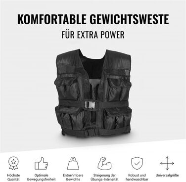 Жилет обтяжений - тренувальний жилет, 10-30 кг, з обважнювачами, унісекс, чорний