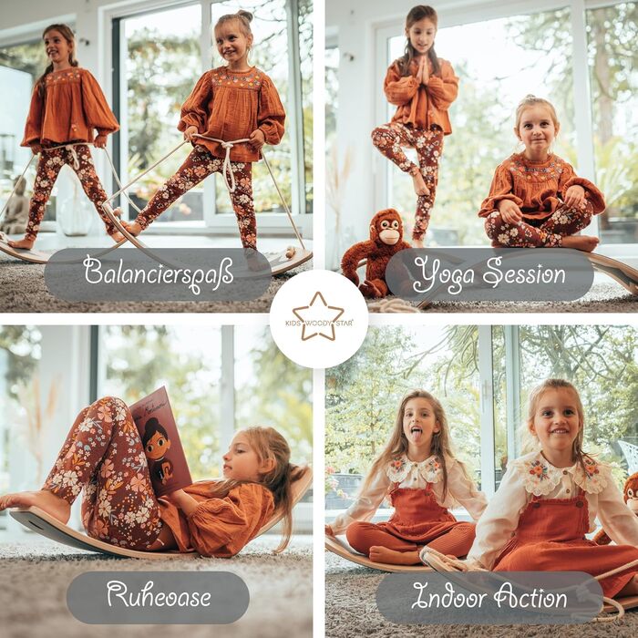 Дитяча балансувальна дошка Kids Woody Star 80x30 см з мотузкою, фетром та антиковзним покриттям, дерев'яна іграшка Монтессорі для дітей від 3 років