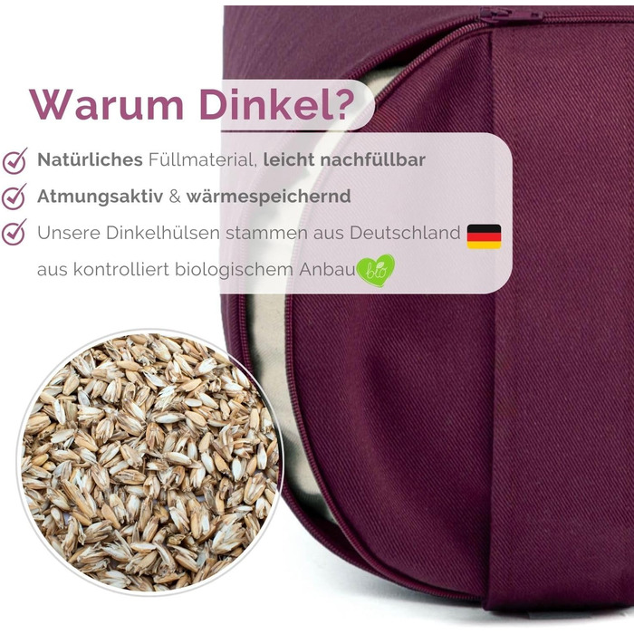 Бодхі Йога Болстер ЕКО 100 органічна бавовна Рулет для йоги з органічною начинкою зі спельти Можна мити Подушка для йоги кругла для відновлювальних вправ йоги Великі баклажани 65 х 20 см