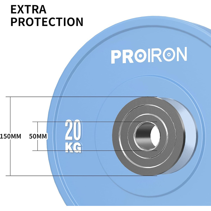 Вагові пластини PROIRON, олімпійські бамперні пластини 50 мм, 5-25 кг, жорстка гума, вагові пластини для гантелей за стандартом IWF (1 x 20 кг)