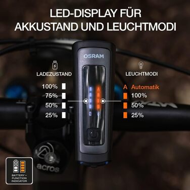 OSRAM LED ліхтарі для велосипеда Race 100, передній і задній, StVZO, з брейк-ліхтарем, акумуляторні, 100 люкс, три режими яскравості