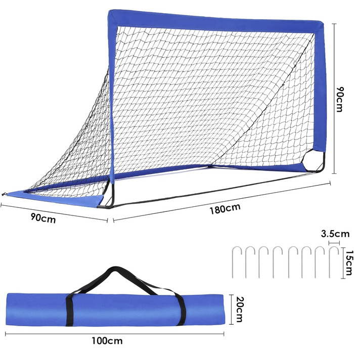 Набір 2 дитячих футбольних воріт 180x90x90 см з сумкою для перенесення