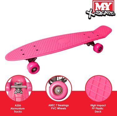 Ретро скейтборд M.Y X-SKATE для дітей, підлітків та дорослих, 55,9 см, рожевий