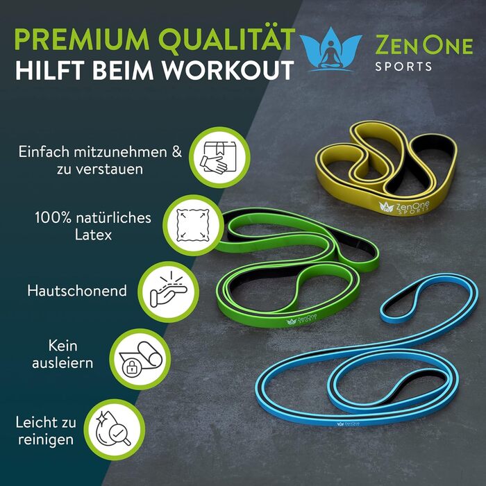 Набір стрічок опору ZenOne Sports Premium LIGHT (синій, зелений, жовтий)