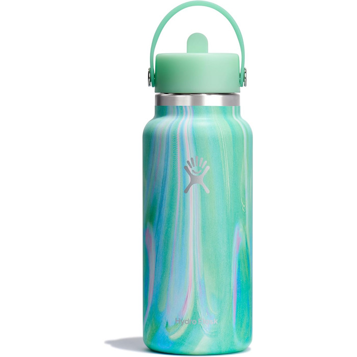 Термобутилка HYDRO FLASK Wide Mouth 946 мл із соломинкою, вакуумна нержавіюча пляшка для води, герметична, зелена Jelly Green