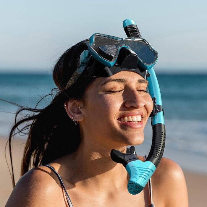 Набір трубок для дорослих - Маска для дайвінгу Taucherbrie Dry Snorkel with Breath Easy Airfow Tech & Anti-Fog Design для чоловіків і жінок (поставляється з додатковим мундштуком) (Чорний, Зелений, L), 2RISE SN02