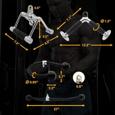 Насадка для блочної тяги ToughFit LAT Pulldown, V-гриф, подвійний D-гриф, трицепс-канат для домашнього тренажера, набір 3 в 1