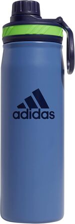 Пляшка для води adidas 600 мл, металева, термоізольована, з нержавіючої сталі 18/8, для гарячих і холодних напоїв, синя/лаймова