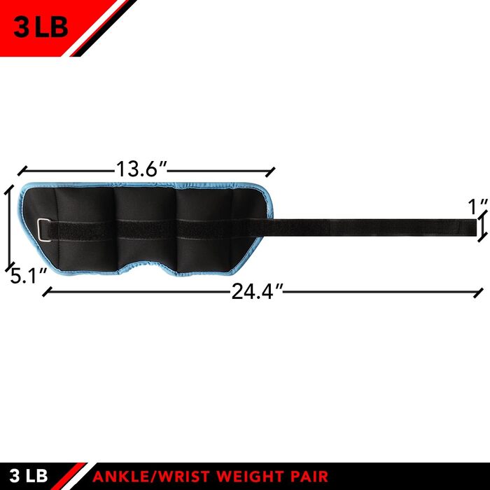 Обважнювачі для щиколотки, регульовані, 1 пара (3 фунти, синій)