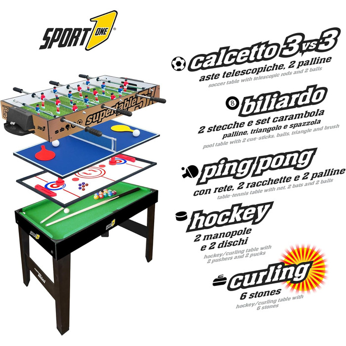 Стіл Sport1 Supertable Mini 5-в-1 футбол, теніс, хокей, більярд