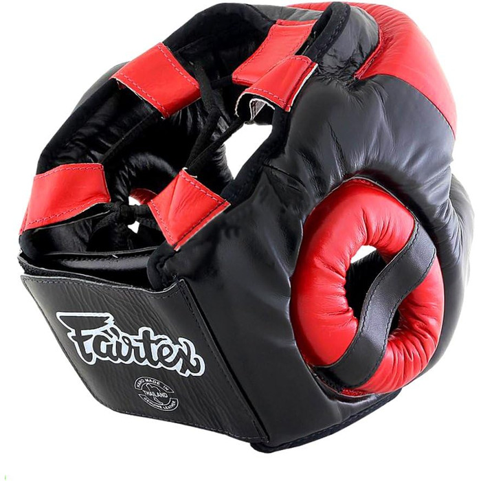 Захист голови Fairtex HG13 з діагональним оглядом, для шнурівки, захист голови для тайського боксу, K-1 MMA (чорний / червоний, M)