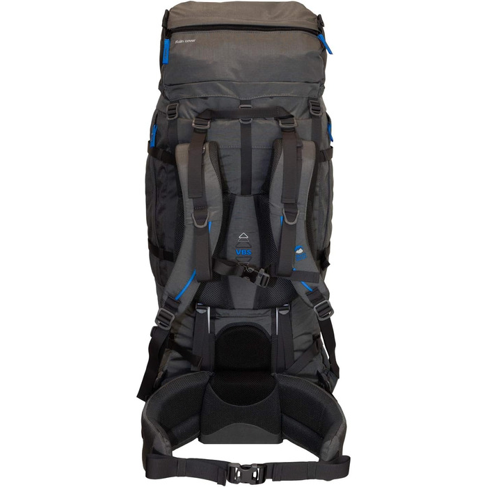 Рюкзак для туризму Tashev Outdoors Mount 100+20 л, фронтальний і верхній вхід, для жінок і чоловіків, з дощовиком, синьо-сірий, вироблено в ЄС