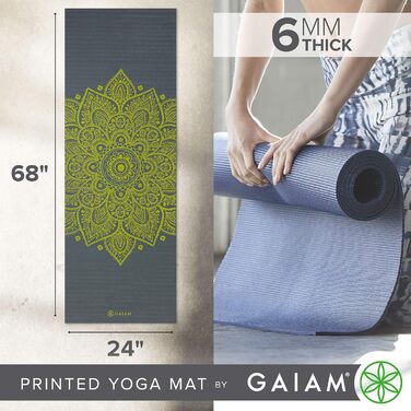 Килимок для йоги Gaiam - Преміум 6 мм нековзний, цитронний сонячний годинник