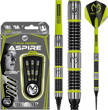 Набір стріл WINMAU MvG Aspire 20g вольфрам Softip Dart з польотами/валами