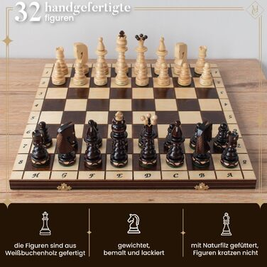 Шахи дерев'яні Gentleman 50x50 см, ручна робота, для дорослих і дітей, шахова дошка та фігури з білою рамкою