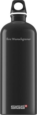 Алюмінієва пляшка для води SIGG 'Traveller 1 л, з бажаним гравіюванням (чорна, з іменним гравіюванням)