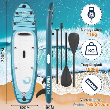 Надувна SUP-дошка Devoko 320 см, 2-в-1 з каяк-сидінням і аксесуарами, до 160 кг, для серфінгу, риболовлі та йоги