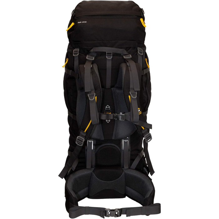 Туристичний рюкзак Tashev Outdoors Mount 100+20 л, фронтальний і верхній вхід, з чохлом від дощу, для жінок і чоловіків, чорний/жовтий, виготовлений в ЄС