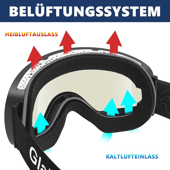 Гірськолижні окуляри GlaRid для чоловіків та жінок, OTG Ski Goggles Безкаркасні окуляри для сноуборду для тих, хто носить окуляри, Снігові насадки для дорослих Захист від запотівання 100 UV400 зелений