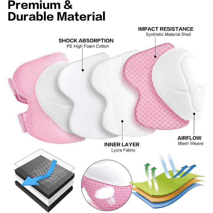 Наколінники Дитячі роликові ковзани Накладки Дитяче захисне спорядження з наколінниками Налокітники та наручники для 3-8 років Хлопчики Дівчатка Катання на велосипеді Роликовий ролик (S-Pink)