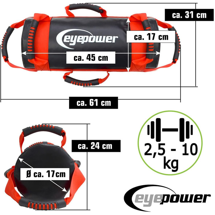 Сумка EYEPOWER 10 кг 4 гирі - Залізний пісок - 6 ручок