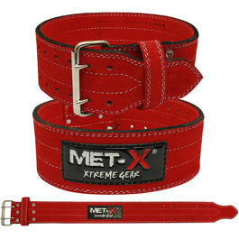 Пояс для важкої атлетики MET-x Premium Nubuck Leather Pro Power Lifting Belt Шкіряний ремінь, міцний, червоний