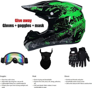 Дитячий мотокросовий шолом Fullface MTB з ABS, чоловічий/жіночий мотоциклетний шолом для даунхілу, квадроцикла, з окулярами та рукавичками
