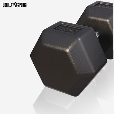 Гантелі GORILLA SPORTS Hexagon - Гирі 2-50 кг, з/без полиці, Прогумований чавун, Не ковзають, Рифлена ручка, Хромована, Чорна - Шестигранні гантелі, Гантель, Силові тренування, Фітнес (r) 40 кг)