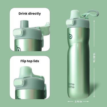Термобутилка для води BOTTLE BOTTLE 680 мл із ручкою, зелена, ізоляційна, з клапаном, для спорту, велоспорту, подорожей, не протікає
