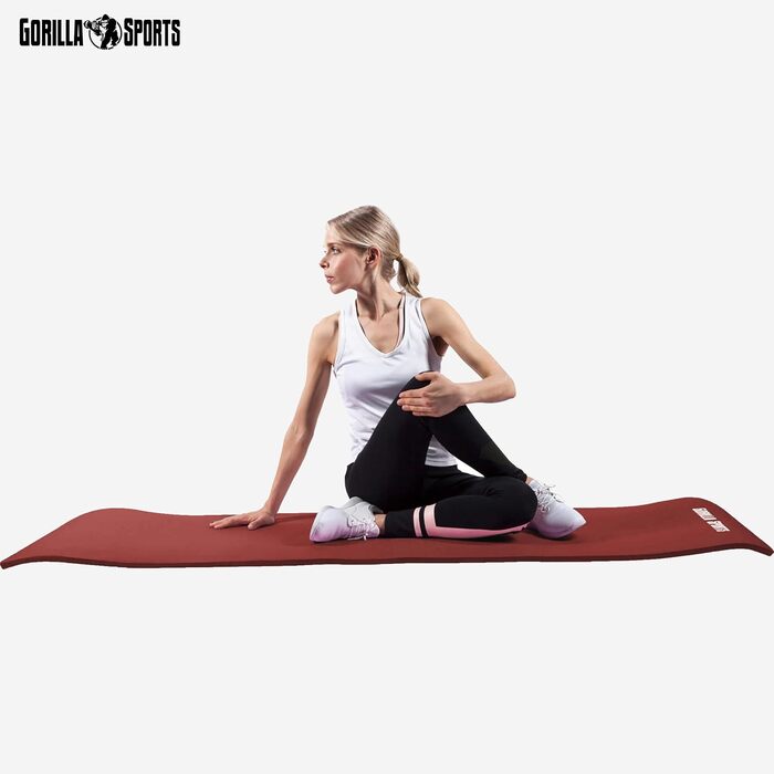 Йога-мат GORILLA SPORTS® 190x60/100x1,5 см, нековзкий, без фталатів, з ременем для перенесення, вибір кольору – килимок для фітнесу, спорту та гімнастики