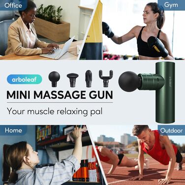 Масажний пістолет Arboleaf Mini Massage Gun, масажний пістолет, 3200 об/хв 0,47 кг з силіконовими насадками AI Levels 4, безшумний м'язовий пістолет з кишеньковим м'язовим пістолетом для розслаблення м'язів Потужна батарея USB-C (зелений)