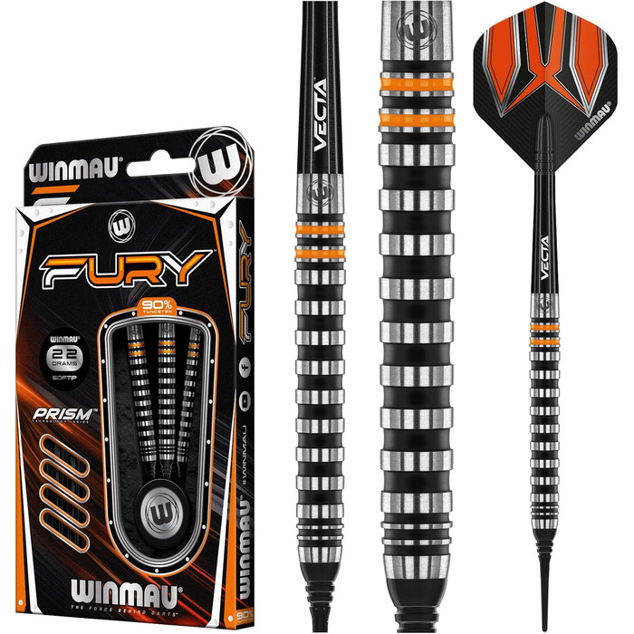 Набір дротиків WINMAU Fury 18-20 г з вольфрамом, призмовими польотами та валами Vecta