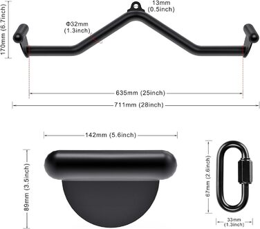 Тяга SELEWARE 71,1 см Multi-Grip з ергономічною ручкою для тренажера, легована сталь, універсальне кріплення для м'язового тренування