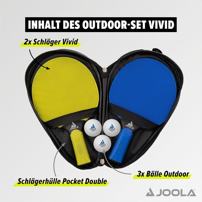 Набір для настільного тенісу JOOLA Vivid Outdoor 2 ракетки для настільного тенісу 3 м'ячі для настільного тенісу чохол для настільного тенісу, салатовий/синій, 6 предметів одинарний