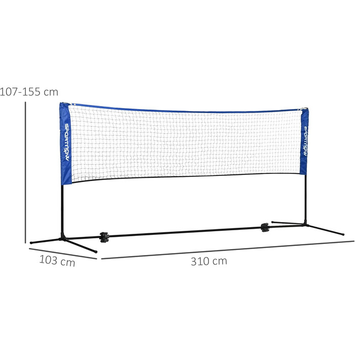 Складна волейбольна сітка для бадмінтону SPORTNOW, 103/120/155H см Регульована по висоті сітка для волану з транспортною сумкою для транспортування Indoor Outdoor, металевий поліестер (310L x 103W x 107-155Hcm, синій)