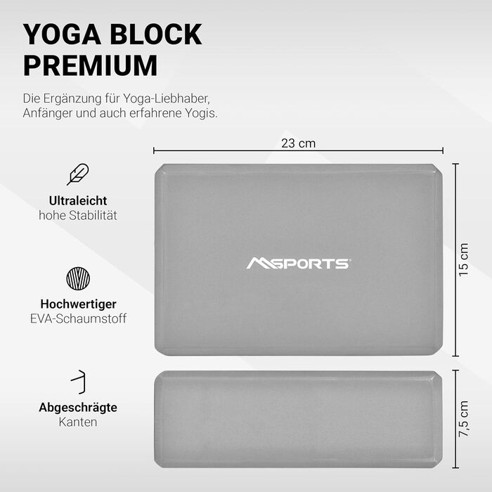 Блок для йоги MSPORTS Yogablock Premium I з 2 упаковок (антрацит, 2 блоки для йоги)