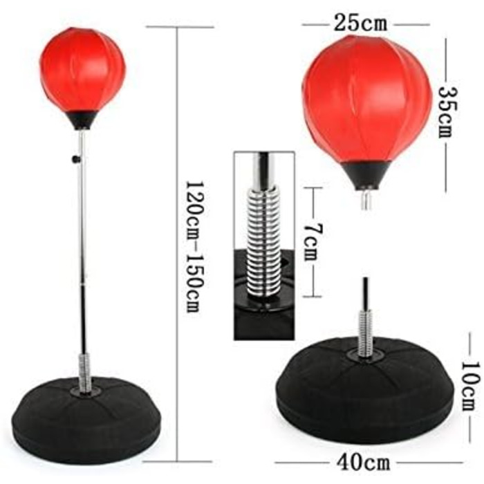 Дорослий Боксерський м'яч Стояча боксерська груша Боксерський набір Стояча коробка Рукавички Тренування з удару Регульована висота 120-150 см Червоний Підходить для професійного використання в тренажерному залі, а також вдома