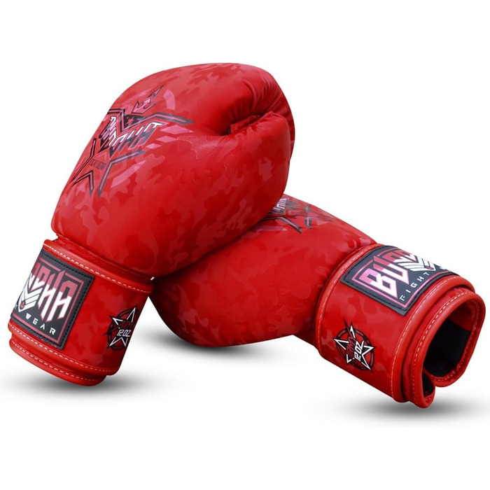Боксерські рукавички BUDDHA FIGHT WEAR 10oz для Муай Тай та кікбоксингу, штучна шкіра, антимікробна підкладка, посилені шви, дизайн 'Червона армія', Таїланд