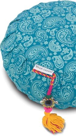 Подушка для медитації Yoga Shop Подушка для йоги Paisley Zafu 15см Подушка для йоги Чохол для підлогової подушки, яку можна прати Подушка для сидіння для йоги з наповнювачем з органічного гречаного лушпиння бірюзового кольору