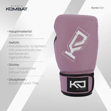 Боксерські рукавички Picsil Kombat Kyros 14oz для муай-тай, ММА, кікбоксингу, унісекс, лілові, тренувальні та бойові
