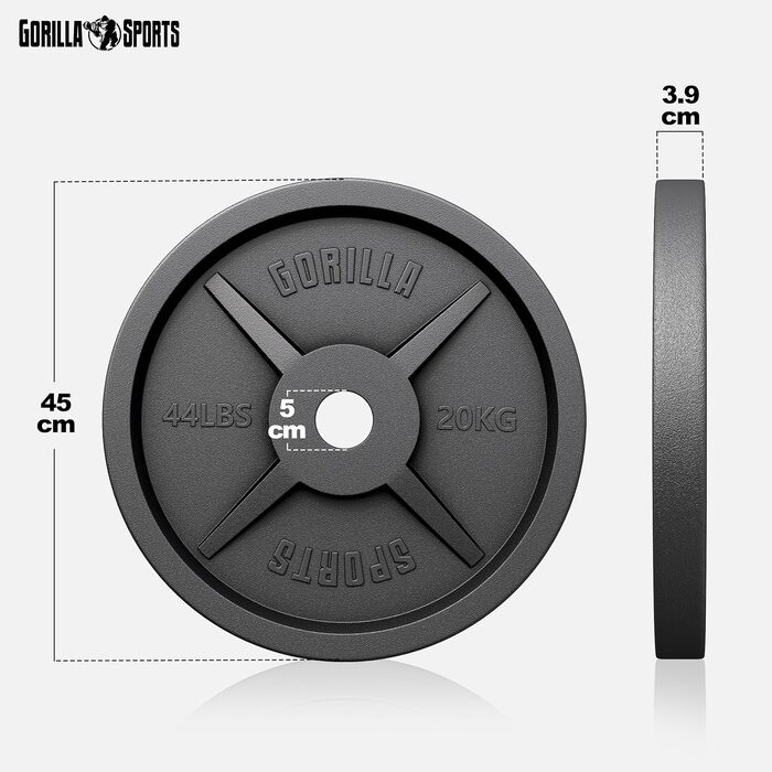 Пластини GORILLA SPORTS Olympia 1,25-30кг, 50мм, чавунні, одинарні/комплект