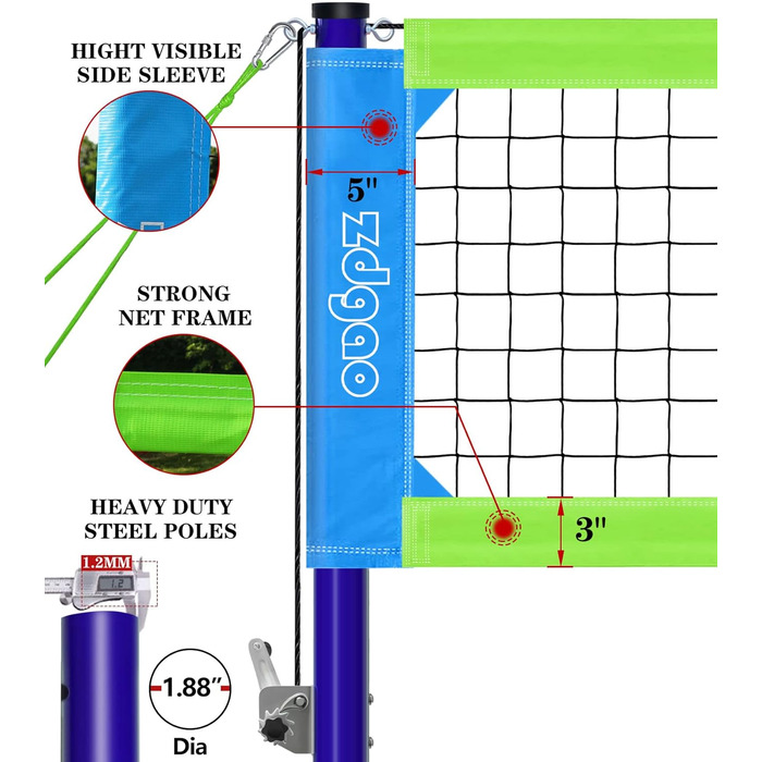 Набір для волейболу Zdgao регульований, проти провисання, з аксесуарами