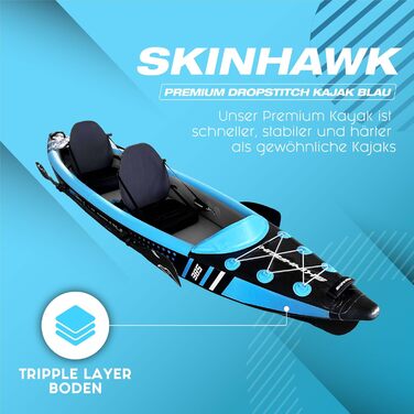 Байдарка SKINHAWK Premium Drop Stitch 385, надувна, синя, 385x85 см