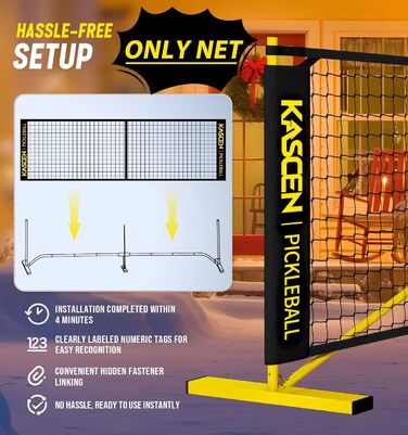 Сітка KASCEN Pickleball 6,7x0,9 м, внутрішня/зовнішня, тільки сітка, чорна