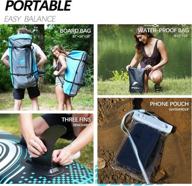 Надувна SUP-дошка UPWELL 11'/10'6'/10'2' з аксесуарами – рюкзак, ремкомплект, нековзке покриття, страхувальний лиш, 3 плавники, весло та ручний насос
