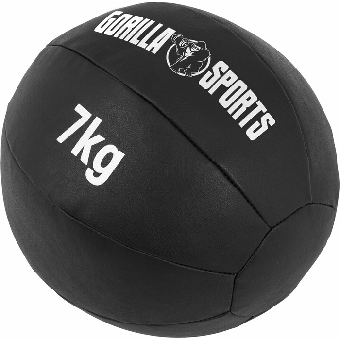 М'яч GORILLA SPORTS - 7 кг, тренувальний, фітнес, обтяження, слем (чорний)