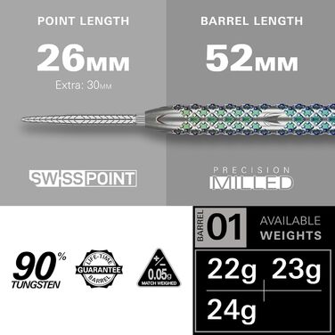 Мішені для дротиків Rove Swiss Point Steeldarts, 90% вольфрам, 23G