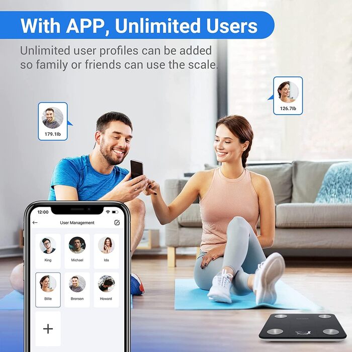 Розумні ваги Living Enrichment для вимірювання жиру, ІМТ та ваги тіла, Bluetooth, до 181,4 кг, чорні, з мобільним додатком