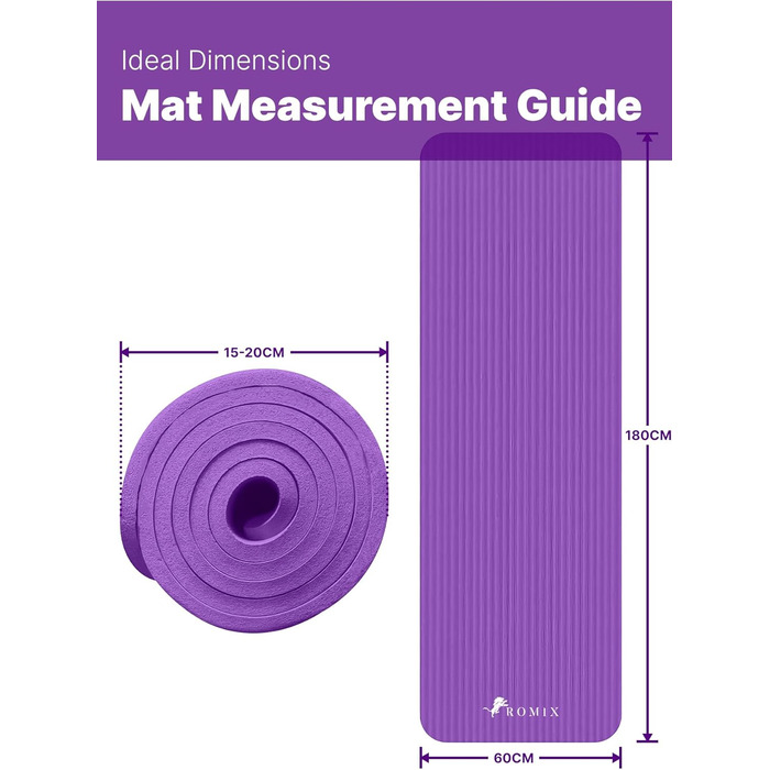 Килимок для йоги ROMIX товстіший 15 мм, килимок для йоги нековзна екологічна м'яка поролонова подушечка, стійкий до поту килимок для йоги з ремінцем для жінок, чоловіків, дітей, тренажерний зал, тренування, фітнес, килимок для пілатесу (фіолетовий)