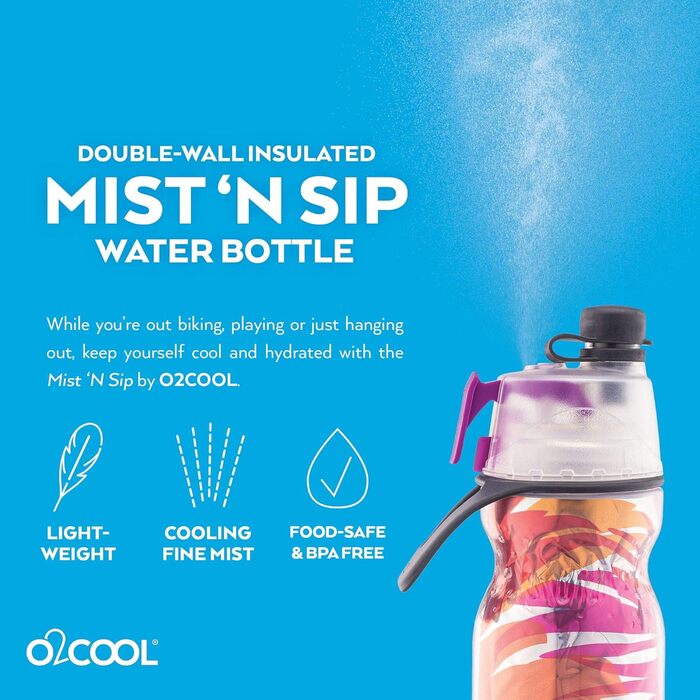 Пляшка для води O2COOL Mist 'N Sip 2в1 з туманом і функцією пиття без протікання (яскравий пальмовий лист)